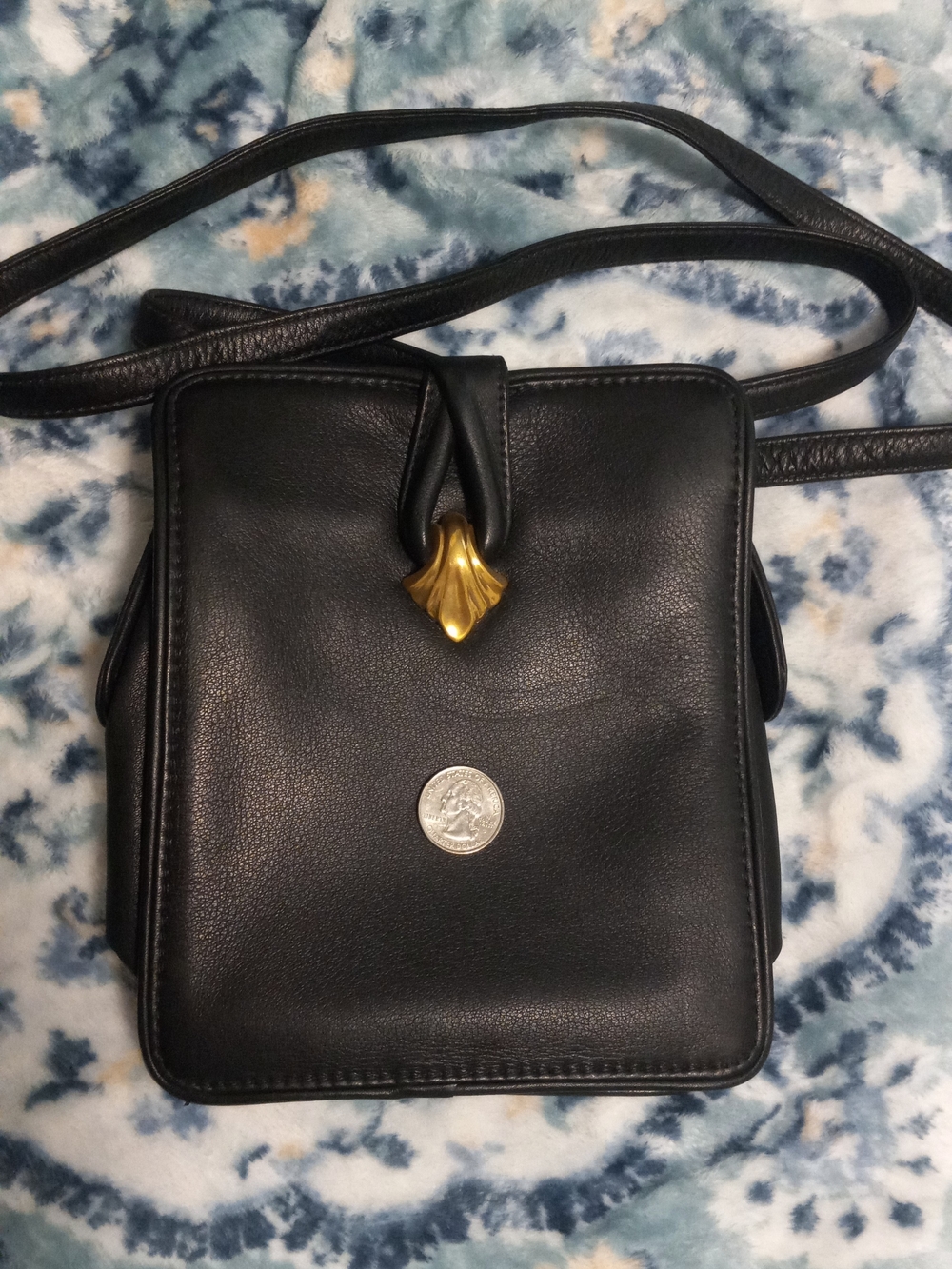 Black Leather Crossbody Bag with Gold Accent